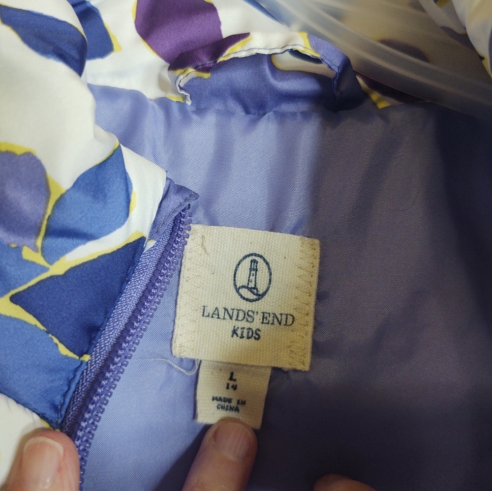 Lands End Kids Puffy Vest Purple Floral